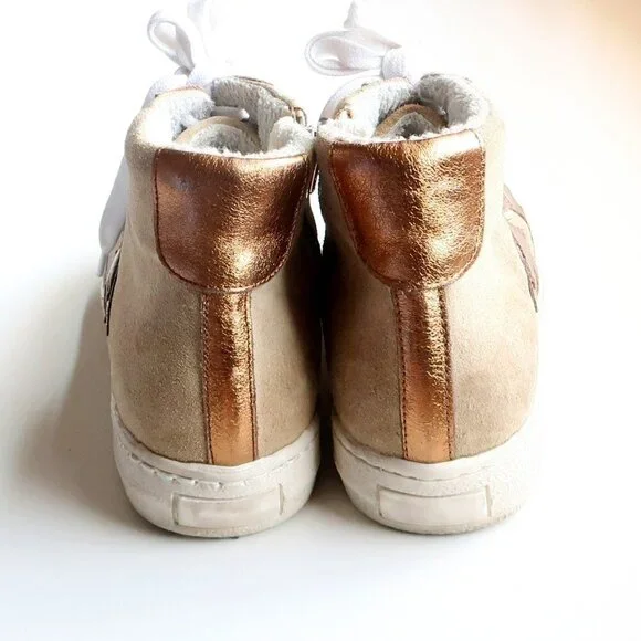 The Shoe Box Beige Suede & Brown Leather High Top Sneakers Lace-up w Star 8.5 - Picture 6 of 16